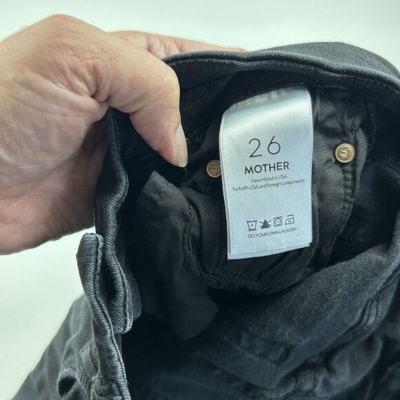 Mother High Waisted Looker Ankle Fray Black Guilty Glitter Racer Stripe Jeans 26 - Picture 11 of 16